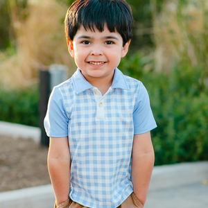 Millie loves Lily Boys Blue Check Short Sleeve Polo Shirt - Millieloveslily.com
