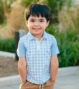 Millie loves Lily Boys Blue Check Short Sleeve Polo Shirt - Millieloveslily.com