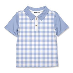Millie loves Lily Boys Blue Check Short Sleeve Polo Shirt - Millieloveslily.com