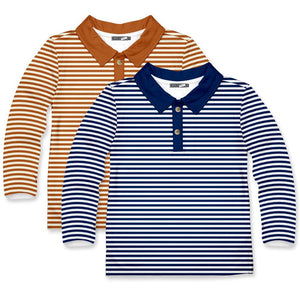 Millie Loves Lily Boys' Caramel Stripe & Navy Stripe Polo Shirts - Millieloveslily.com