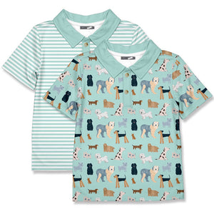 Millie Loves Lily Boys' Mint Stripe & Dog Print Polo Shirts - Millieloveslily.com