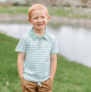 Millie Loves Lily Boys' Mint Stripe & Dog Print Polo Shirts - Millieloveslily.com