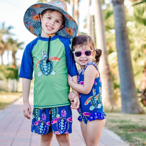 Millie Loves Lily Boys Navy & Green Water Turtle Rashguard Set, 3 - pcs, UPF 50+ - Millieloveslily.com