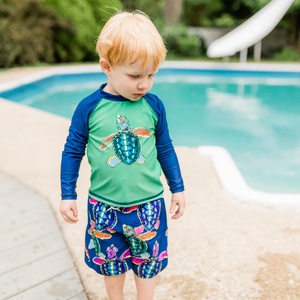 Millie Loves Lily Boys Navy & Green Water Turtle Rashguard Set, 3 - pcs, UPF 50+ - Millieloveslily.com