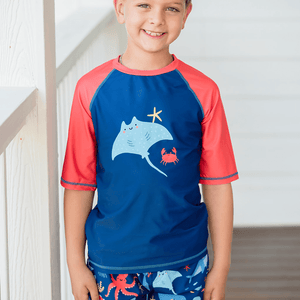 Millie Loves Lily Boys Navy & Orange Sea Animals Rashguard Set, 3 - pcs, UPF 50+ - Millieloveslily.com