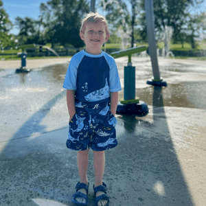 Millie Loves Lily Boys Navy Shark Rashguard Set, Big Boys, Size 8, 3 - pcs, UPF 50+ - Millieloveslily.com