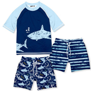 Millie Loves Lily Boys Navy Shark Rashguard Set, Big Boys, Size 8, 3 - pcs, UPF 50+ - Millieloveslily.com