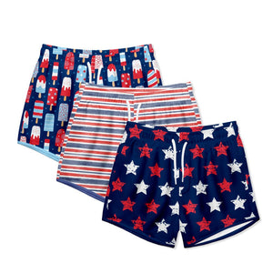 Boys Red, Wht, & Blue Popsicles, Stripe and stars Swim Shorts, 3 - pcs UPF 50+