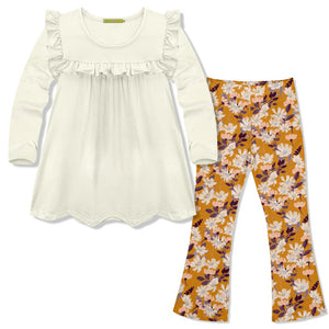 Millie Loves Lily Cream Ruffle Top & Floral Flared Legging Set, Big Girl - Millieloveslily.com