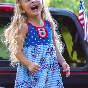 Millie Loves Lily Girls' Blue American Flag Patriotic Fireworks Dress & Matching Short Set 2 - PCS - Millieloveslily.com