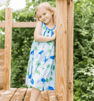 Millie Loves Lily Girls Blue and Green Turtle Print Dress and Short Set,2 - PCS - Millieloveslily.com