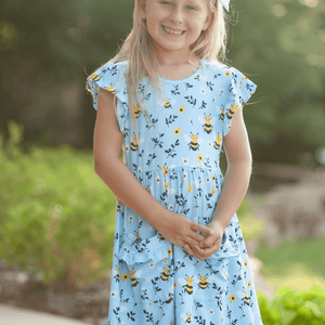 Millie Loves Lily Girls Blue Happy Bee 2-Pocket Dress - Millieloveslily.com