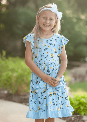 Millie Loves Lily Girls Blue Happy Bee 2-Pocket Dress - Millieloveslily.com