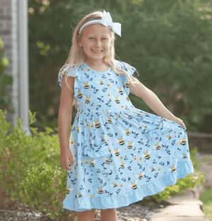 Millie Loves Lily Girls Blue Happy Bee 2-Pocket Dress - Millieloveslily.com