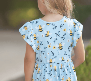 Millie Loves Lily Girls Blue Happy Bee 2-Pocket Dress - Millieloveslily.com