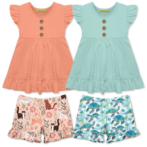 Millie Loves Lily Girls Coral and Mint Tops and Printed Ruffle Shorts Set - Millieloveslily.com