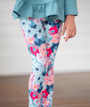 Millie Loves Lily Girls Coral and Nile Blue Tops & Printed Leggings - Millieloveslily.com