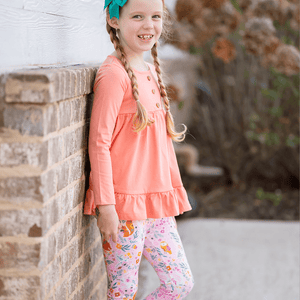 Millie Loves Lily Girls Coral and Nile Blue Tops & Printed Leggings - Millieloveslily.com