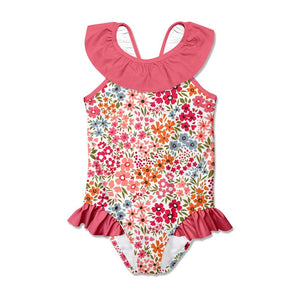 Millie Loves Lily Girls Coral Floral 1 - pc Swimsuit Girls,UPF 50+ - Millieloveslily.com