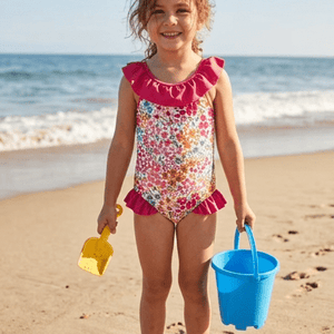 Millie Loves Lily Girls Coral Floral 1-pc Swimsuit UPF 50+ - Millieloveslily.com