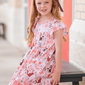 Millie Loves Lily Girls Coral Kitty 2 - Pocket Dress - Millieloveslily.com