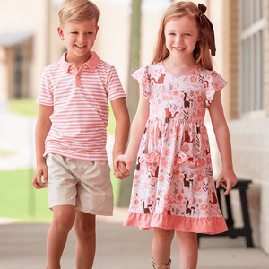 Millie Loves Lily Girls Coral Kitty 2 - Pocket Dress - Millieloveslily.com