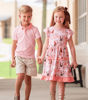 Millie Loves Lily Girls Coral Kitty 2 - Pocket Dress - Millieloveslily.com