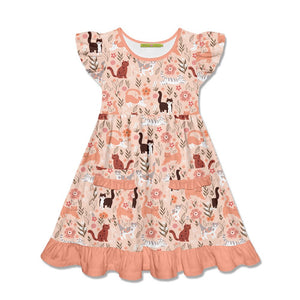 Millie Loves Lily Girls Coral Kitty 2 - Pocket Dress - Millieloveslily.com