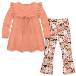 Millie Loves Lily Girls Coral Ruffle Top & Doggie Print Legging Set - Millieloveslily.com