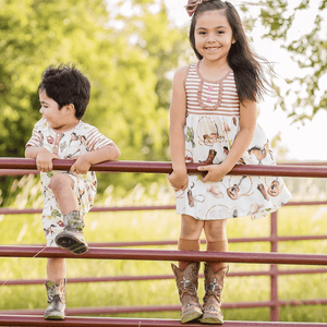 Millie Loves Lily Girls Cream Rodeo Print Dress and Short Set, 2 - PCS - Millieloveslily.com