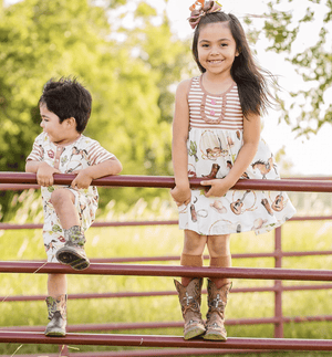Millie Loves Lily Girls Cream Rodeo Print Dress and Short Set, 2 - PCS - Millieloveslily.com