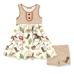 Millie Loves Lily Girls Cream Rodeo Print Dress and Short Set, 2 - PCS - Millieloveslily.com
