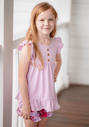 Millie Loves Lily Girls Lilac & Marina Blue Tops & Ruffle Shorts Set - Millieloveslily.com