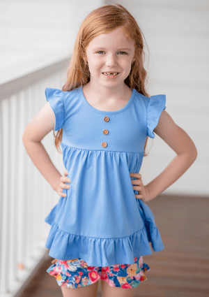 Millie Loves Lily Girls Lilac & Marina Blue Tops & Ruffle Shorts Set - Millieloveslily.com