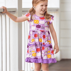 Millie Loves Lily Girls Lilac Pumpkin Print,2-Pocket Dress - Millieloveslily.com