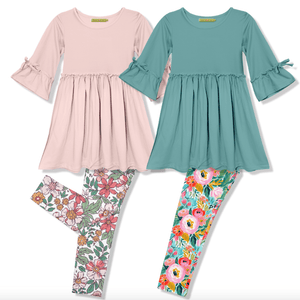 Millie Loves Lily Girls Lt. Pink and Nile Blue Dress & Legging Set - Millieloveslily.com