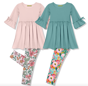 Millie Loves Lily Girls Lt. Pink and Nile Blue Dress & Legging Set - Millieloveslily.com