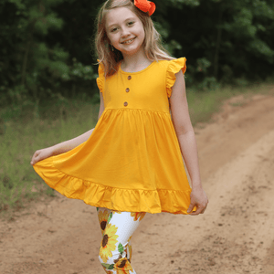 Millie Loves Lily Girls' Marigold & Cream 4 - pc Cotton Top & Printed Legging Set - Millieloveslily.com