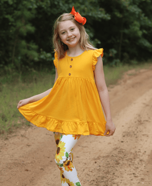 Millie Loves Lily Girls' Marigold & Cream 4 - pc Cotton Top & Printed Legging Set - Millieloveslily.com