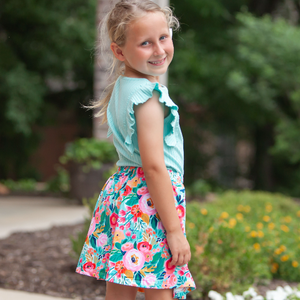 Millie Loves Lily Girls Mint and Pink Rib Tops and Printed Skorts Set, 4 - PCS - Millieloveslily.com