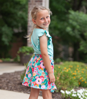 Millie Loves Lily Girls Mint and Pink Rib Tops and Printed Skorts Set, 4 - PCS - Millieloveslily.com