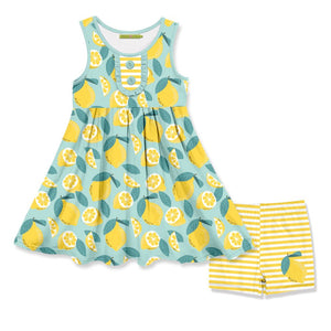 Millie Loves Lily Girls Mint and Yellow Lemon Print Dress and Short Set,2 - PCS - Millieloveslily.com