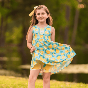 Millie Loves Lily Girls Mint and Yellow Lemon Print Dress and Short Set,2-PCS - Millieloveslily.com