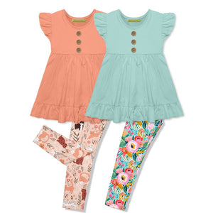 Millie Loves Lily Girls Mint & Coral Pretty Kitty & New Beginnings Floral Set - Millieloveslily.com
