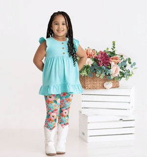 Millie Loves Lily Girls Mint & Coral Pretty Kitty & New Beginnings Floral Set - Millieloveslily.com
