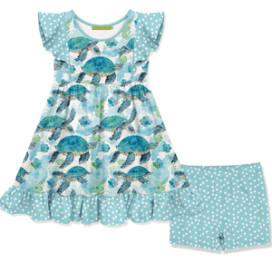 Millie Loves Lily Girls Mint Turtle Angel Sleeve Dress & Short Set,2 - PCS - Millieloveslily.com