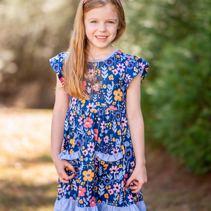 Millie Loves Lily Girls' Navy Floral 2 - Pocket Dress - Millieloveslily.com