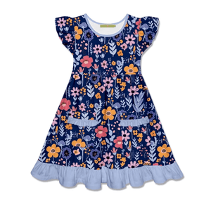 Millie Loves Lily Girls' Navy Floral 2 - Pocket Dress - Millieloveslily.com