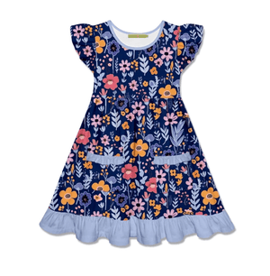 Millie Loves Lily Girls' Navy Floral 2 - Pocket Dress - Millieloveslily.com