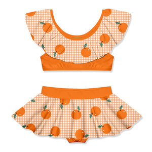 Millie Loves Lily Girls Orange Gingham Check 2 PC Ruffle Swimsuit - Millieloveslily.com